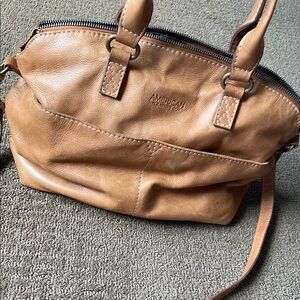 Tan Leather Shoulder Bag with Slouchy Style and Double Handles